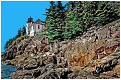 Rocky Cliffs Lead to Bass Harbor Lighthouse in Acadia Park in Ma